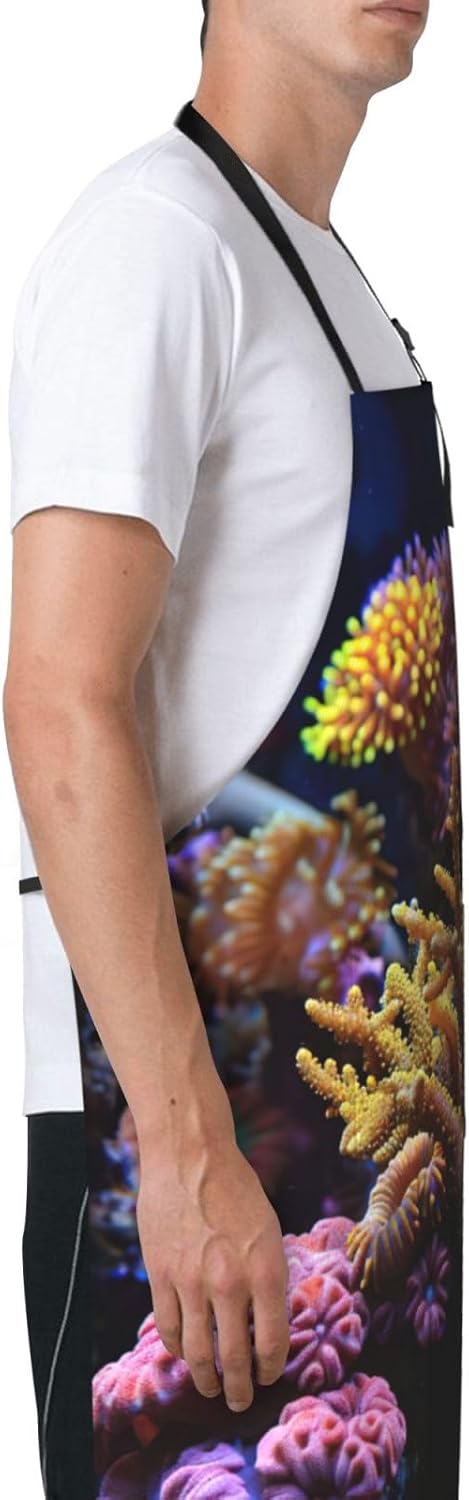 Coral Reef print Waterproof chef's apron with pocket apron for kitchen cooking baking barbecue and gardening