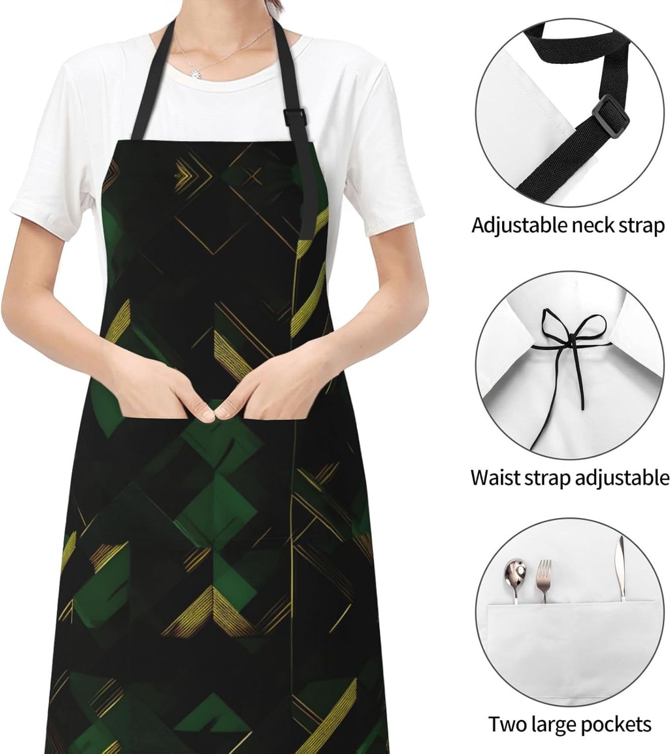 black green and gold geometric Print 28x33 In Adult Kitchen Apron with