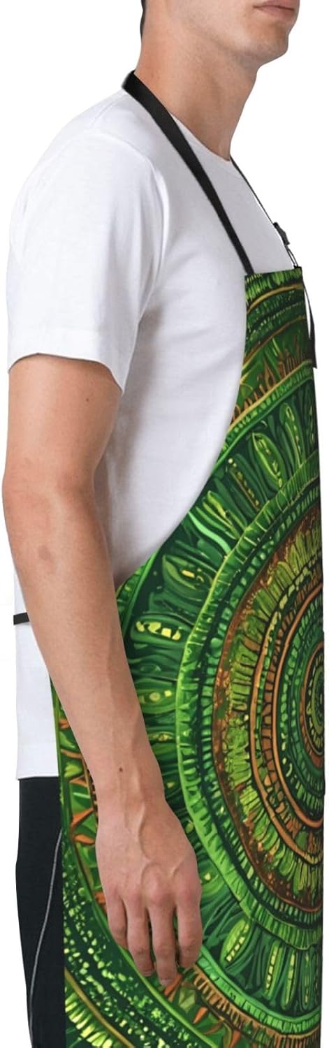 YANYU Green spot Print 28x33 In Kitchen Apron Stylish Chef Apron with Pockets for Cooking Baking Painting