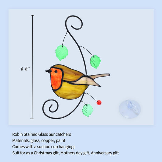 Lolitarcrafts Robin Stained Glass Suncatchers Bird Stained Glass Window Hangings Unique Gift for Your Family