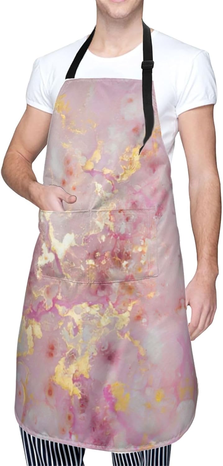 Pink Marble Texture Print Laundry apron 28x33 In Waterproof Kitchen Ap