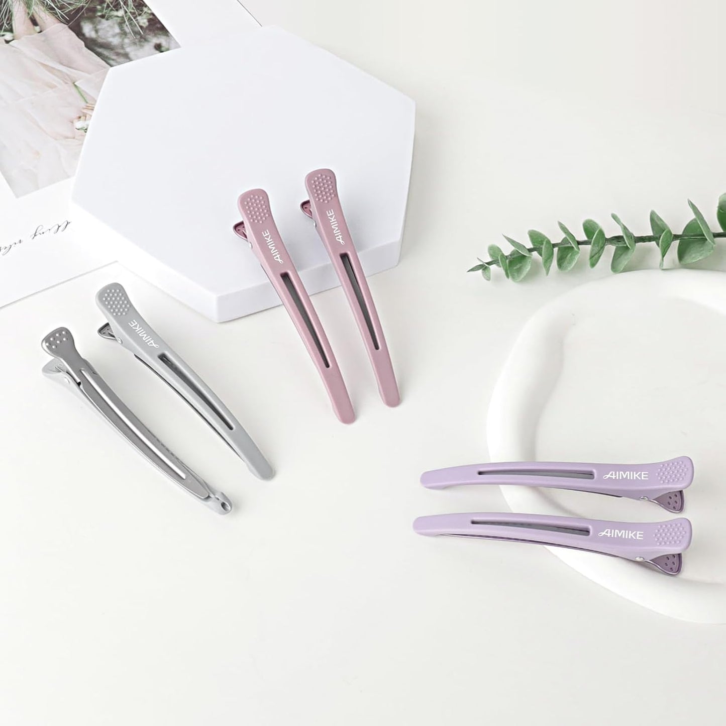 AIMIKE Hair Sectioning Clips with Silicone Band - 6pcs No Crease Duck 