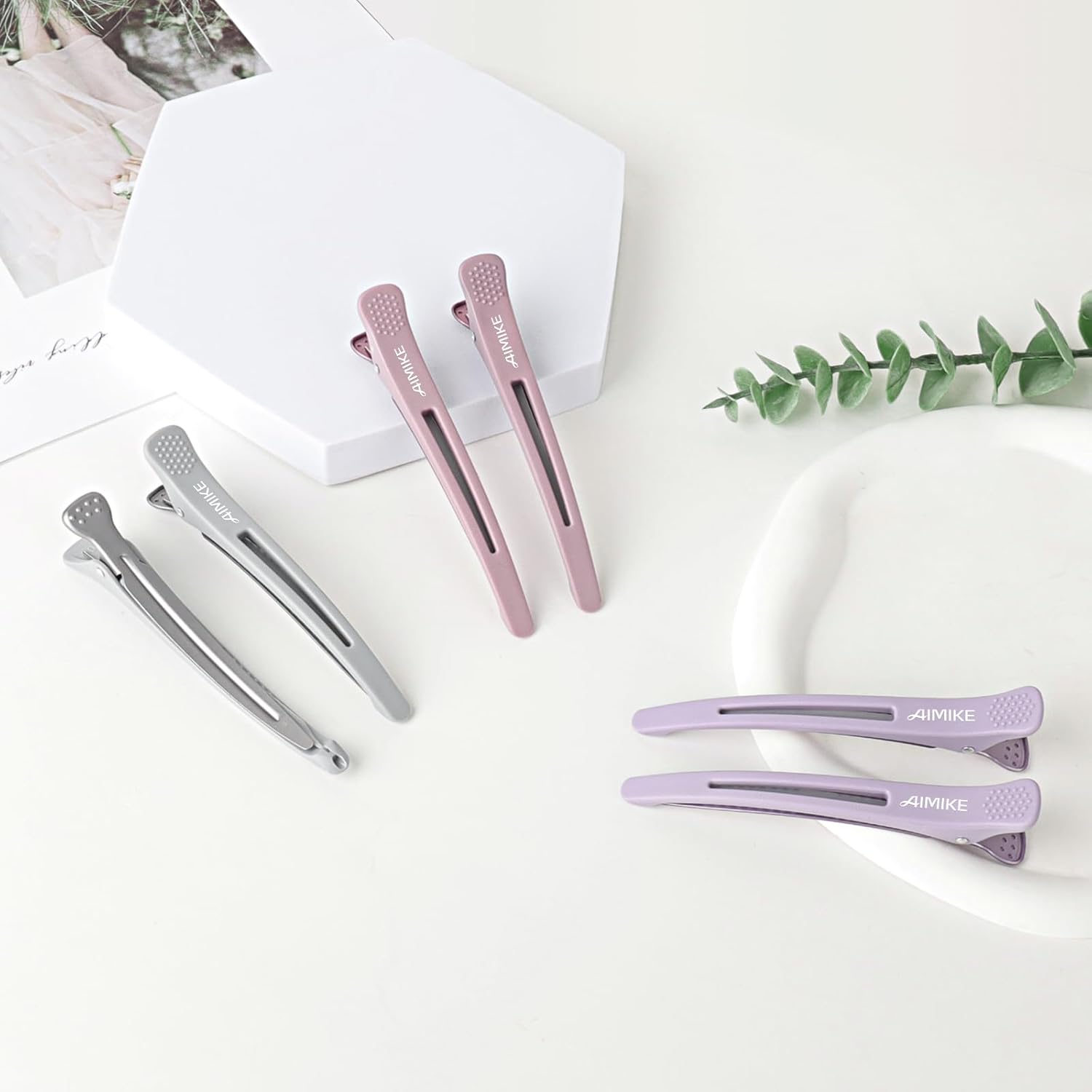AIMIKE Hair Sectioning Clips with Silicone Band - 6pcs No Crease Duck 