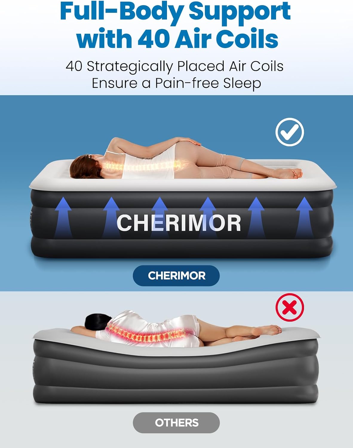 Queen Air Mattress with Built-in Pump, 18" Raised Comfort, 48Hr Leak-P