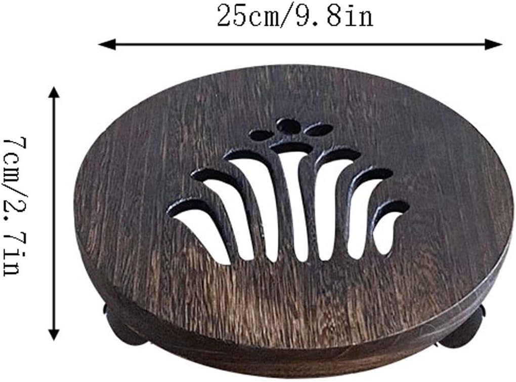 Wooden Vase Base Trolley With 360° Rotating Casters Rolling Tray Heavy