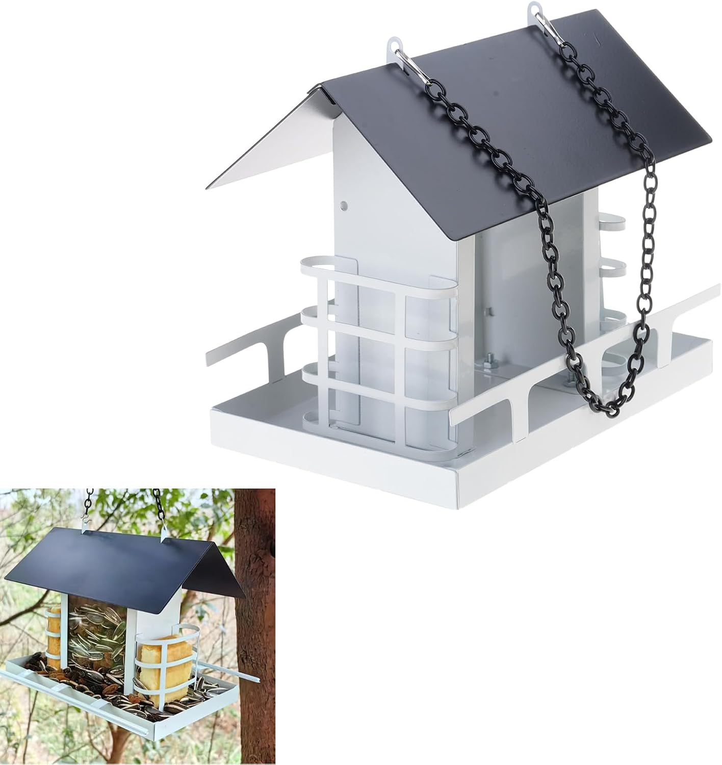 Outdoor Hanging Bird Feeder With Perch Large Capacity Feeding Station 