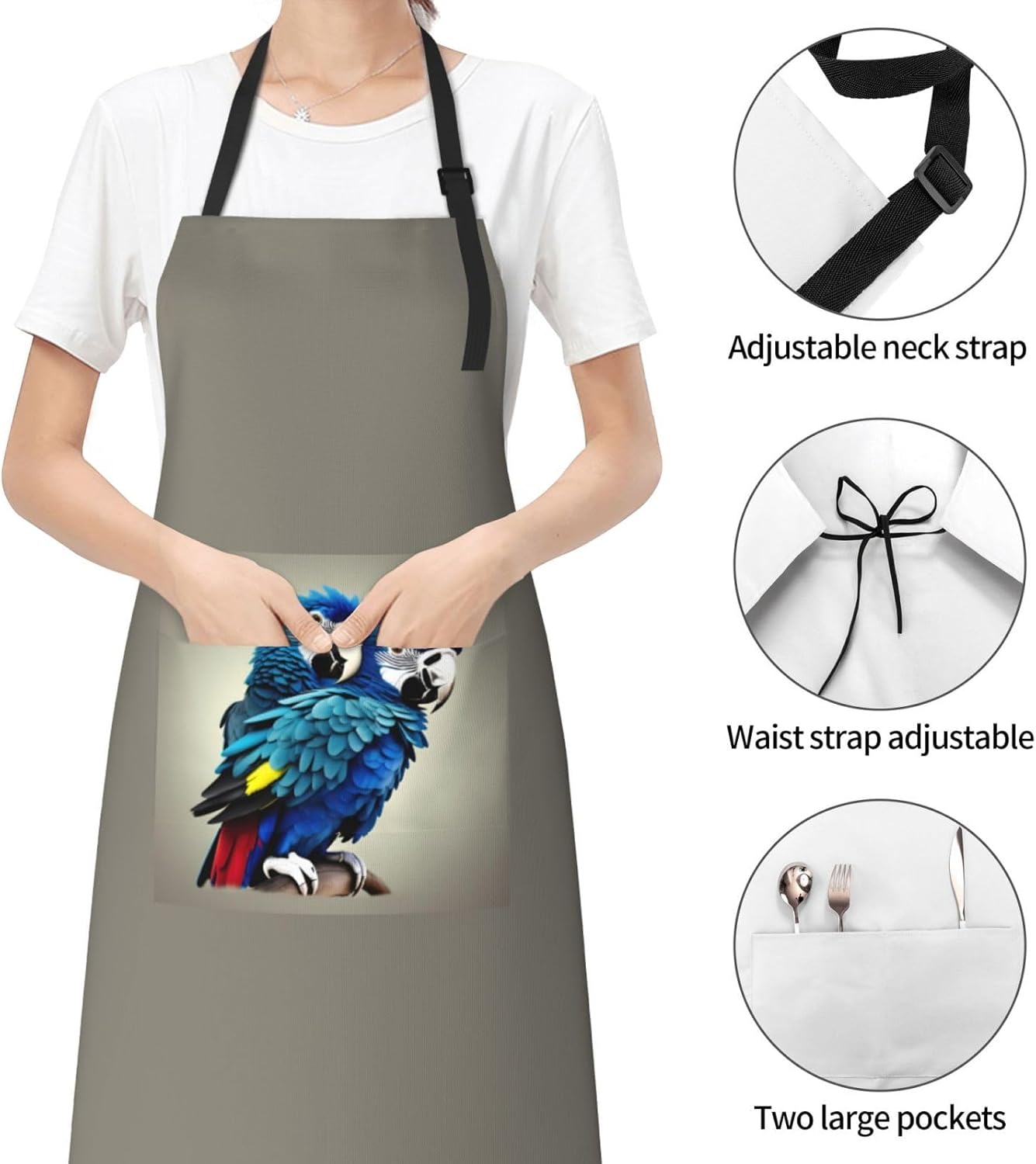 Blue Parrot Hugging print Waterproof chef's apron with pocket apron fo