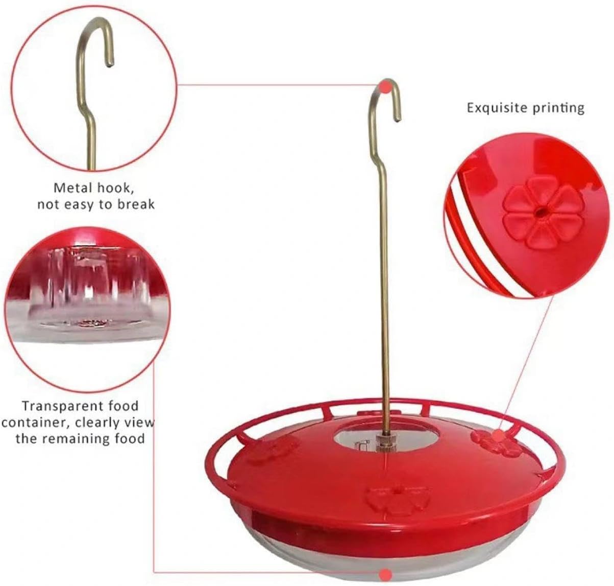 Watch Hummingbirds Up Close, 12 oz Hanging Hummingbird Feeder, Easy Fill and Clean, Leak-Proof Design for Outdoors, 9.4 Inches Tall，5 Flower-Shaped Feeding Ports and Perches