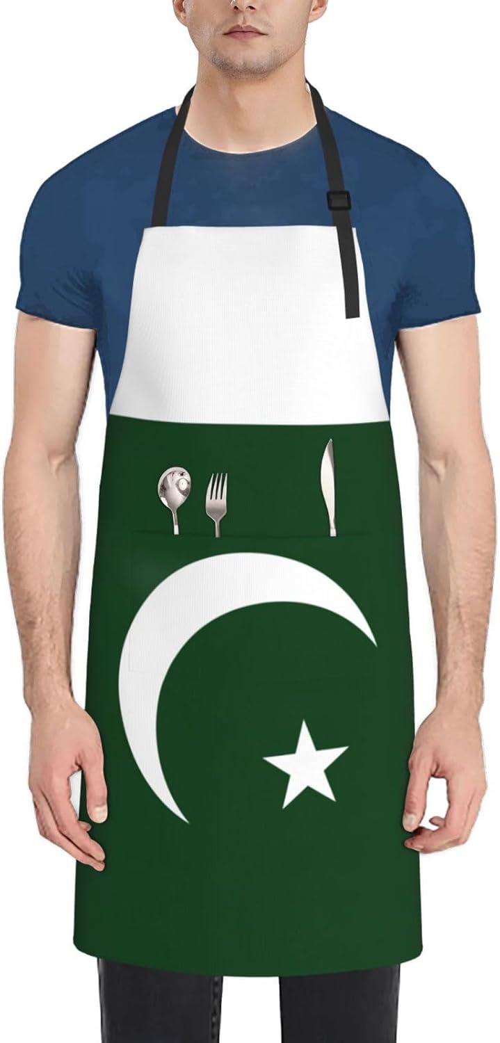 Flag of Pakistan print Waterproof chef's apron with pocket apron for kitchen cooking baking barbecue and gardening