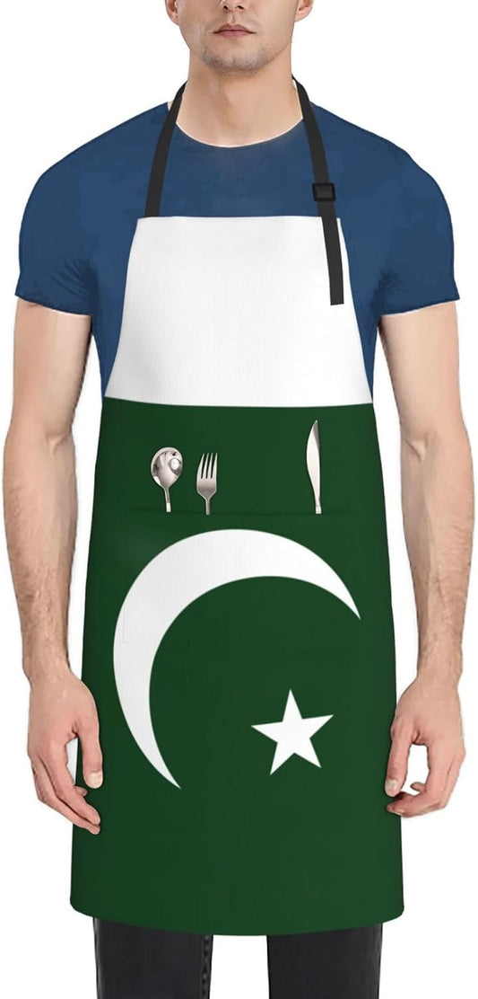 Flag of Pakistan print Waterproof chef's apron with pocket apron for kitchen cooking baking barbecue and gardening