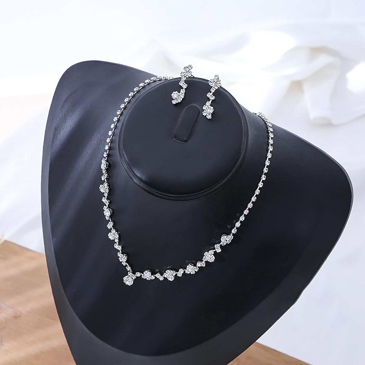 Crystal Wedding Jewelry Set, Silver Necklace Earrings Bracelet Crystal