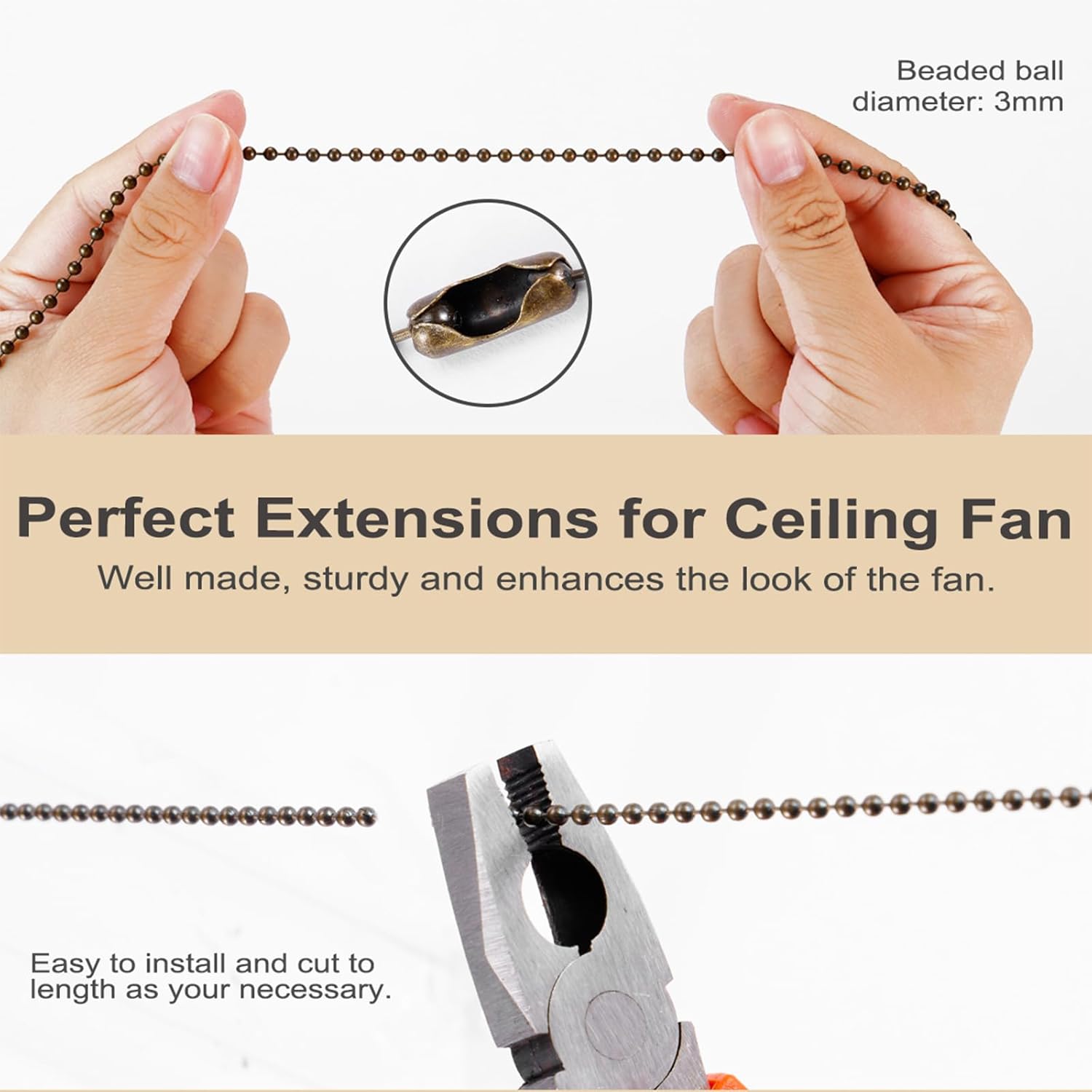 4 Pack Bronzed Ceiling Fan Pull Chain Extension, 12 Inches Classic Dro