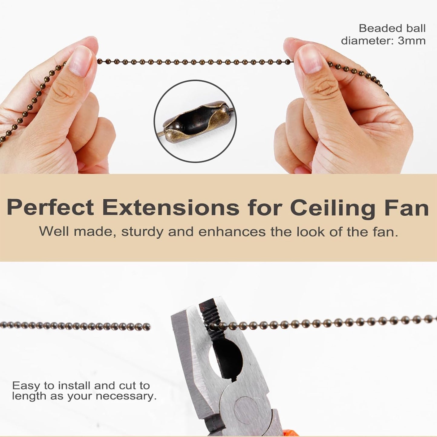 4 Pack Bronzed Ceiling Fan Pull Chain Extension, 12 Inches Classic Drop Shaped Pendant Pull Chains for Ceiling Fans and Lights, Decorative Fan Pulls Extenders with Connector (2 light and 2 fan)