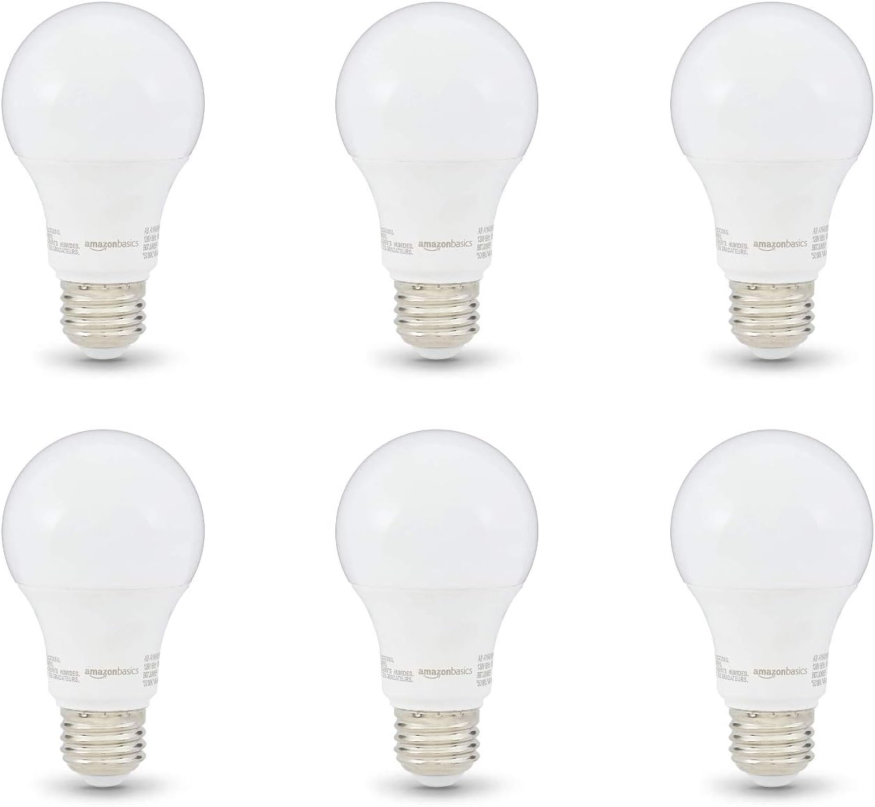 Amazon Basics Non-Dimmable LED Light Bulbs, Great Brightness, 40W Equivalent, 6W, E26 Standard Base, 2700K, 10,000 Hour Lifetime, Soft White A19, 6-Pack