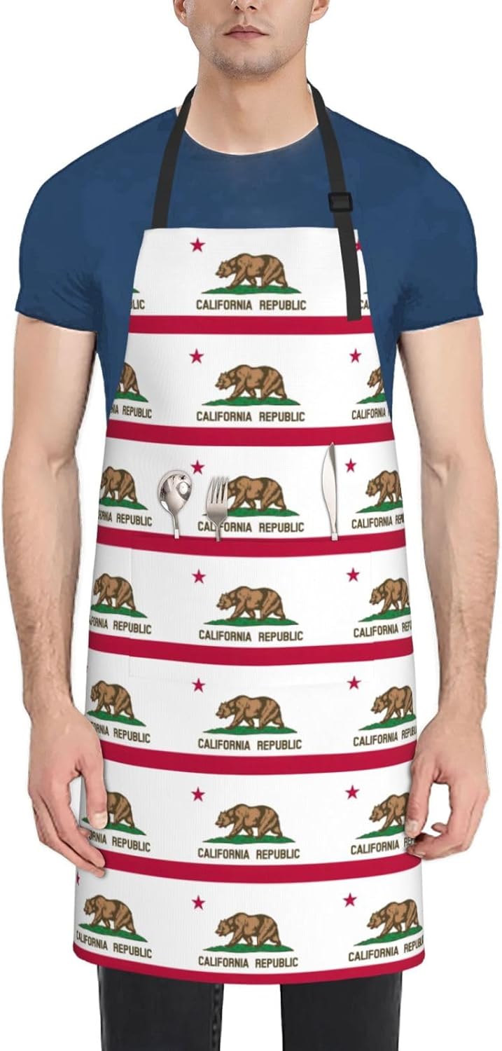 YANYU California state flag Print 28x33 In Kitchen Apron Stylish Chef Apron with Pockets for Cooking Baking Painting