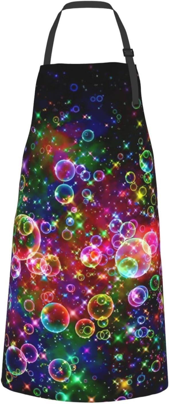 Colorful Rainbow Stars Print 28x33 In Adult Kitchen Apron with Pockets Versatile Chef Smock for Cooking Baking