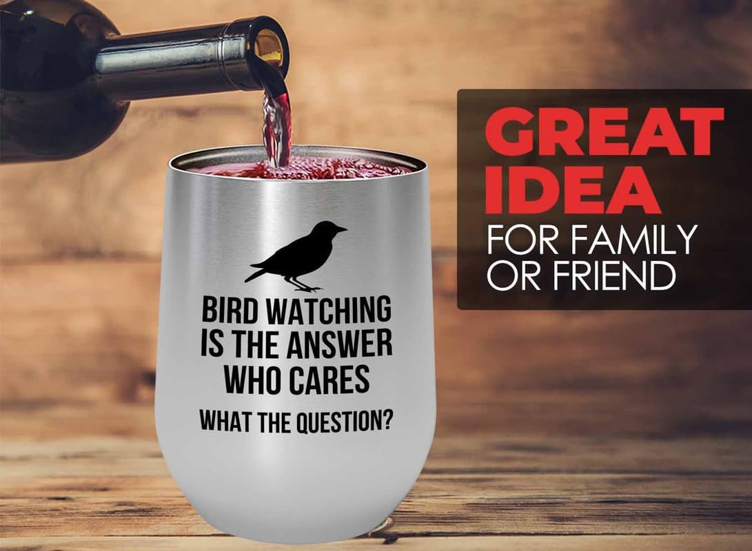 Birding Silver Edition Wine Tumbler 12oz - Bird watching is - Bird Feeder Backyard Birdwatcher Gifts Birding Bird Lover