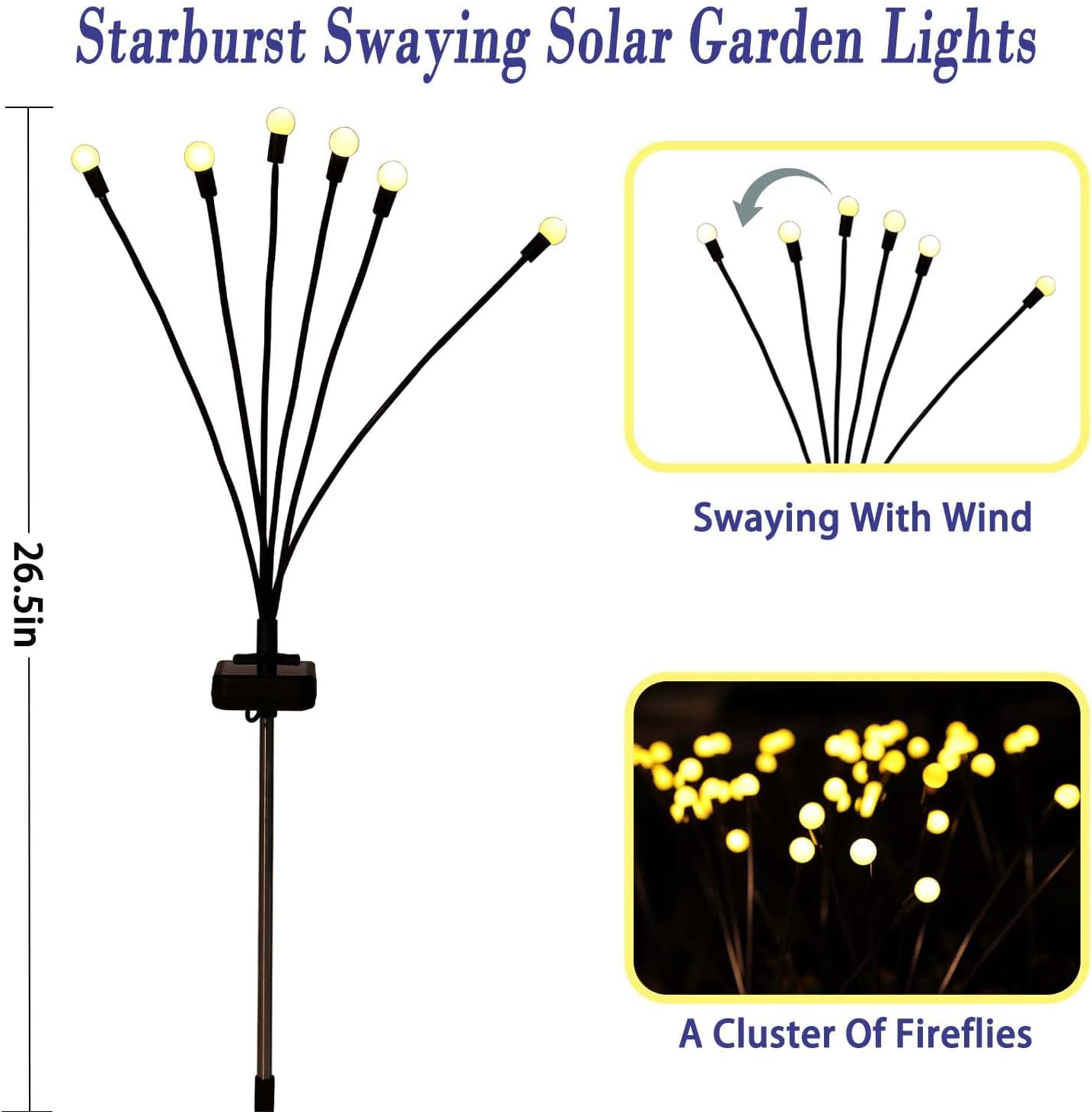 Solar Garden Lights Outdoor, 4 Pack Firefly Swaying Lights, Waterproof