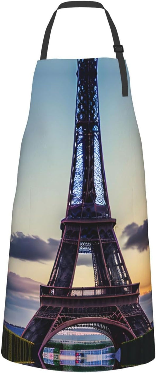 Eiffel Tower print Waterproof apron with pocket adjustable cooking apron for adult kitchen bibs to bake