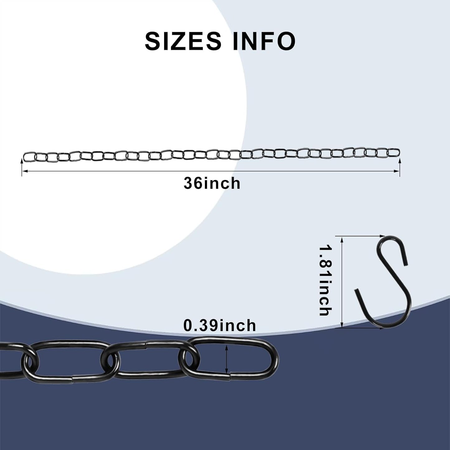 Black Hanging Plant Chains Kit, 36-Inch Adjustable Plant Hangers with Hooks and Clips for Hanging Baskets, Bird Feeders, Wind Chimes, Planters and Porch Signs -6PACK