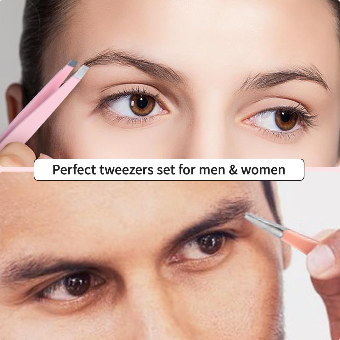 TsMADDTs 6 pcs Tweezers Set for Women, Eyebrow Tweezers with Curved Sc