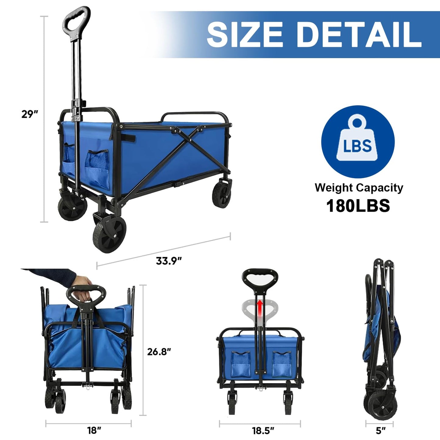 Collapsible Wagon Cart Foldable Portable Heavy Duty Folding Beach Wago
