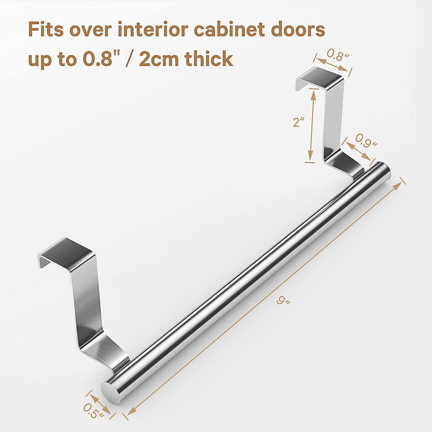 Stainless Steel Over Door Towel Rack Bar Holders for Universal Fit on Over Cabinet Cupboard Doors 2 Pack (Sliver)