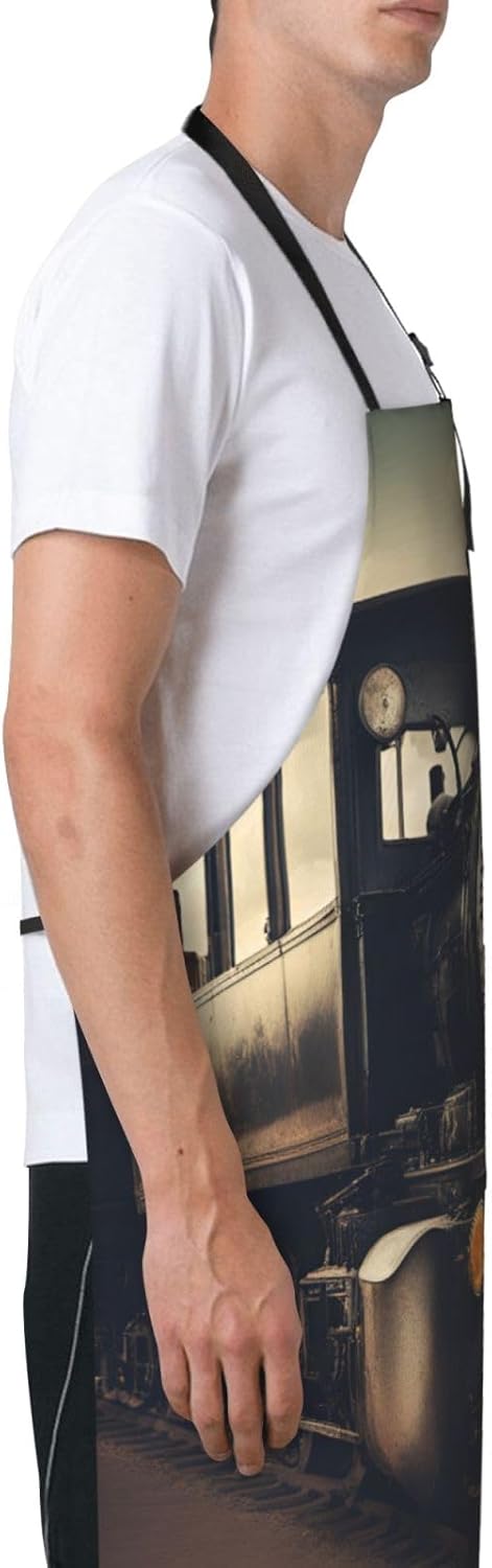 YANYU locomotive Print 28x33 In Kitchen Apron Stylish Chef Apron with 