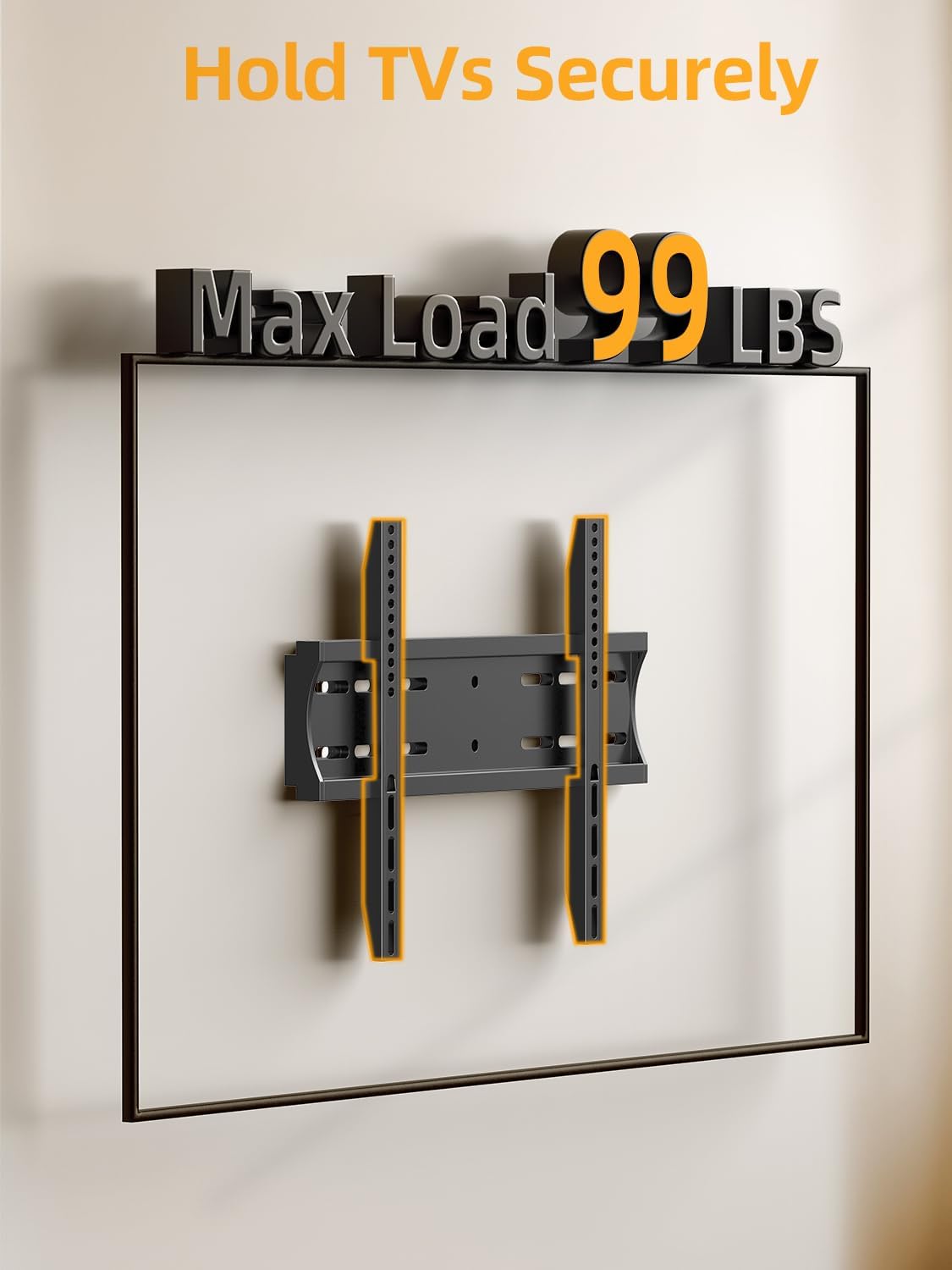 43 50 55 inch Fixed Low Profile TV Wall Mount for 24-65 inch LED/LCD & Flat/Curved TVs, Universal Wall Mount Bracket with Safe Lock, Max VESA 400x400mm, up to 99Lbs & 16 '' Stud