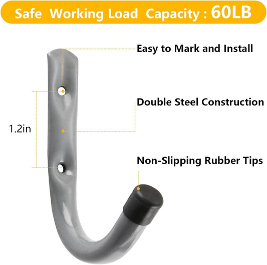 HOME MASTER HARDWARE 12 Pack 4-Inch Heavy Duty Garage Storage Wall Hooks, Steel J Utility Hooks for Hanging Ladders, Tools, Bikes, Grey