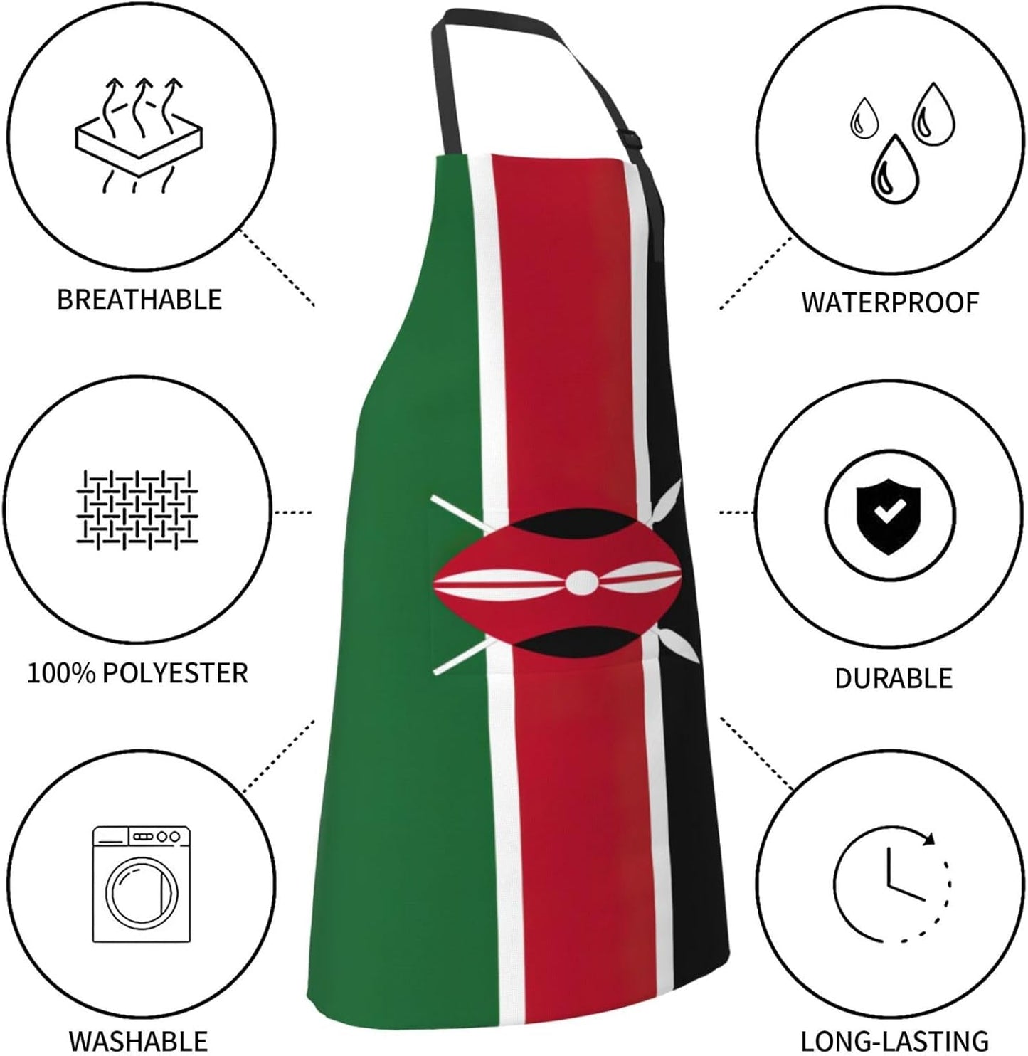 Flag of Kenya Print 28 x 33in Waterproof Apron with Pockets Fashionable Versatile Smock for Baking
