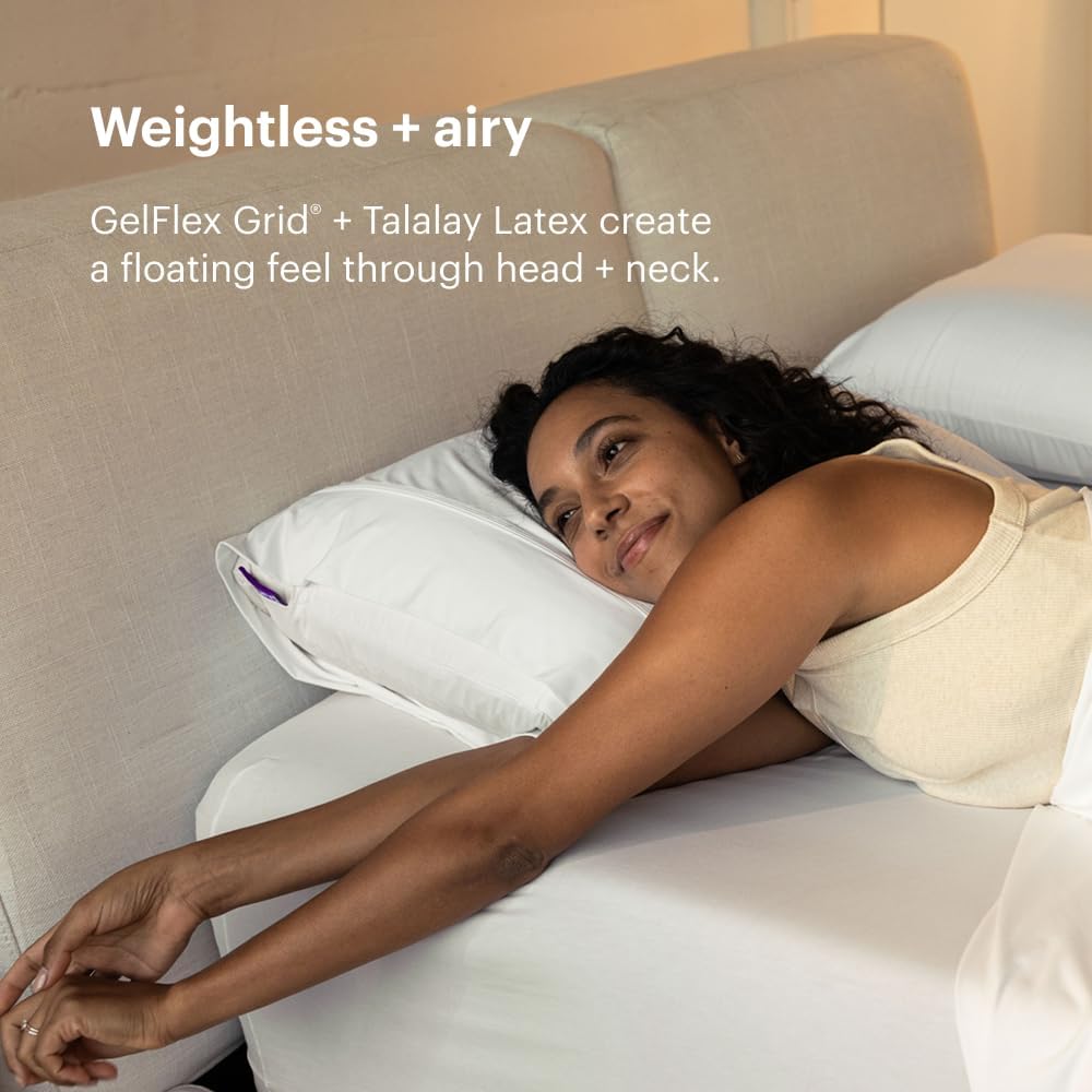 Purple Harmony Pillow – Talalay Latex Foam Cooling Pillow for Combo or Side Sleepers, 360º Hex GelFlex Grid for No-Pressure Support and Luxurious Weightless Feel - Standard, Medium Feel, Med Height