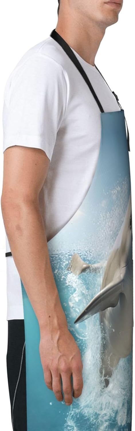 Funny Animal Dolphin print Waterproof chef's apron with pocket apron for kitchen cooking baking barbecue and gardening