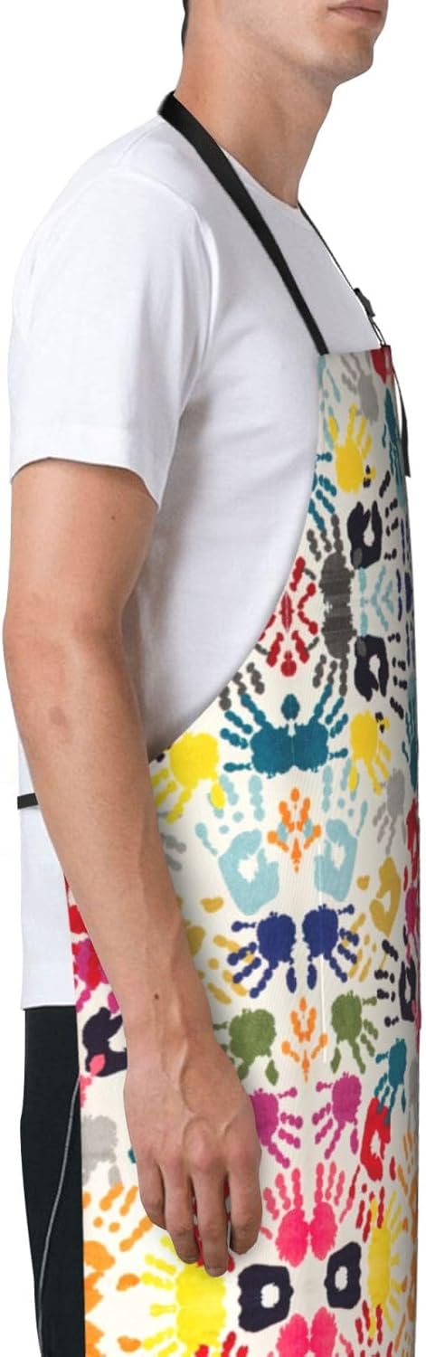 Hand Print print Waterproof apron with pocket adjustable cooking apron