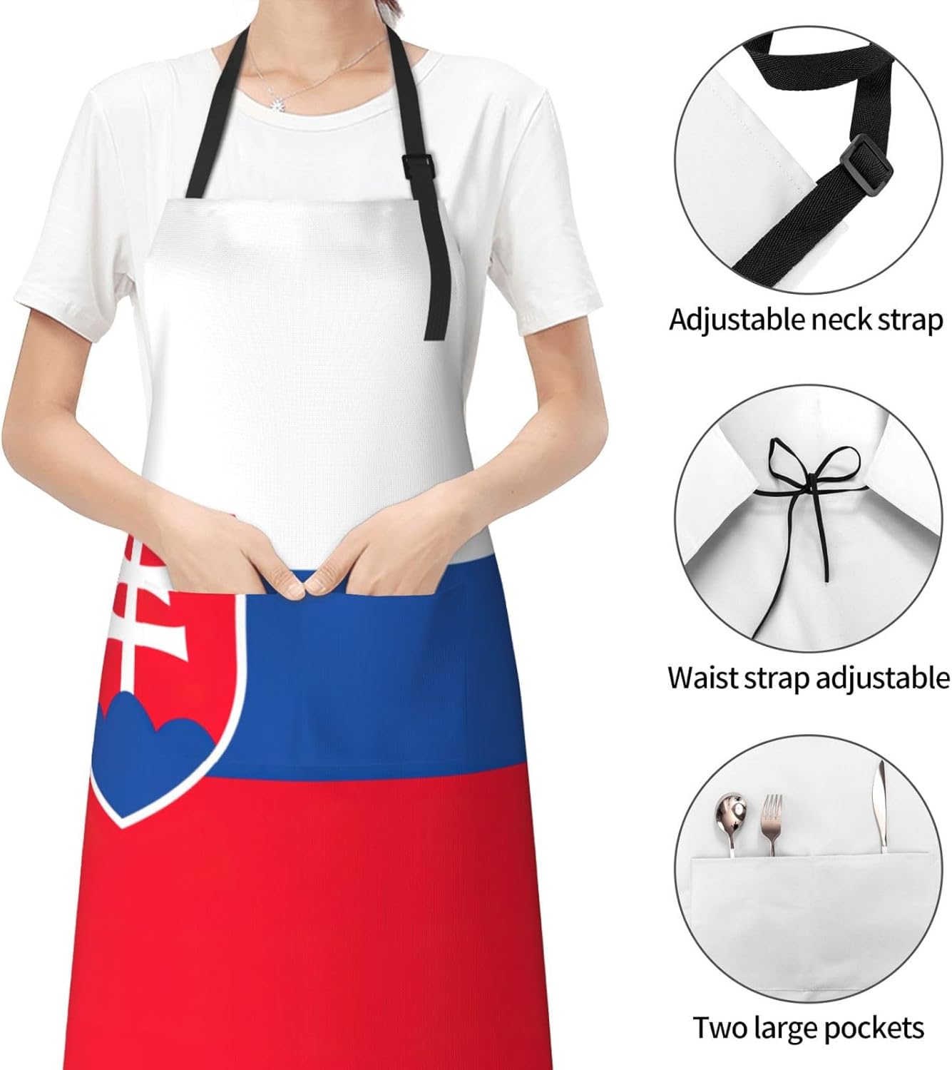 Flag of Slovakia print Waterproof apron with pocket adjustable cooking apron for adult kitchen bibs to bake