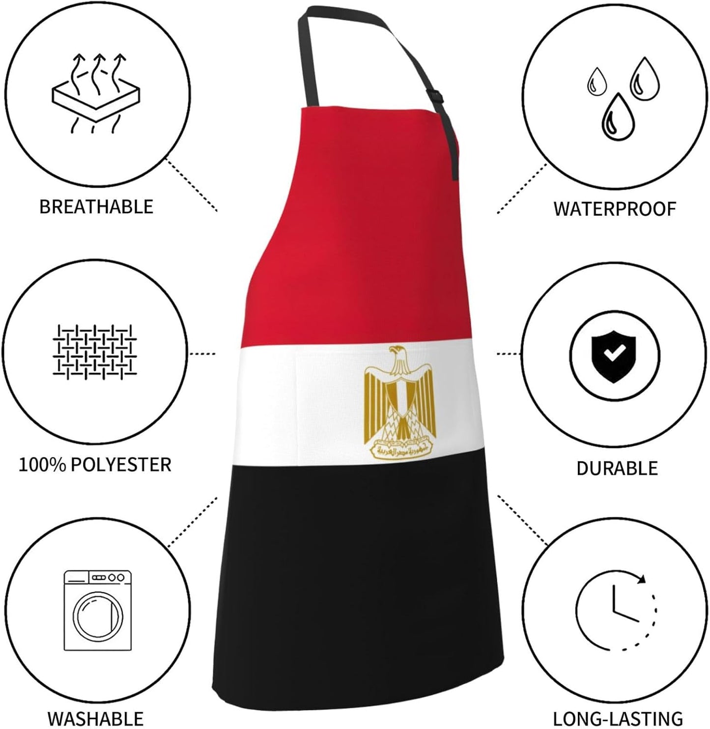 Egyptian flag print Waterproof chef's apron with pocket apron for kitchen cooking baking barbecue and gardening