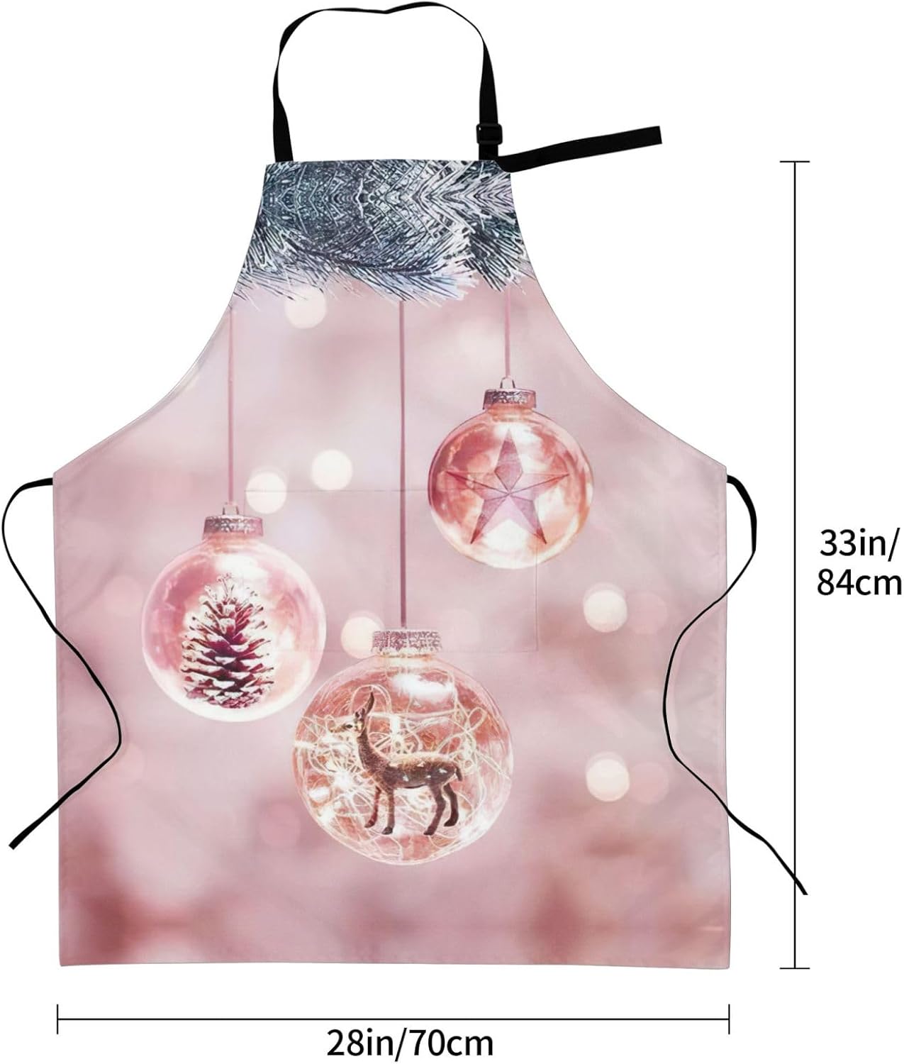Pink Christmas Ball Print 28x33 In Adult Kitchen Apron with Pockets Versatile Chef Smock for Cooking Baking