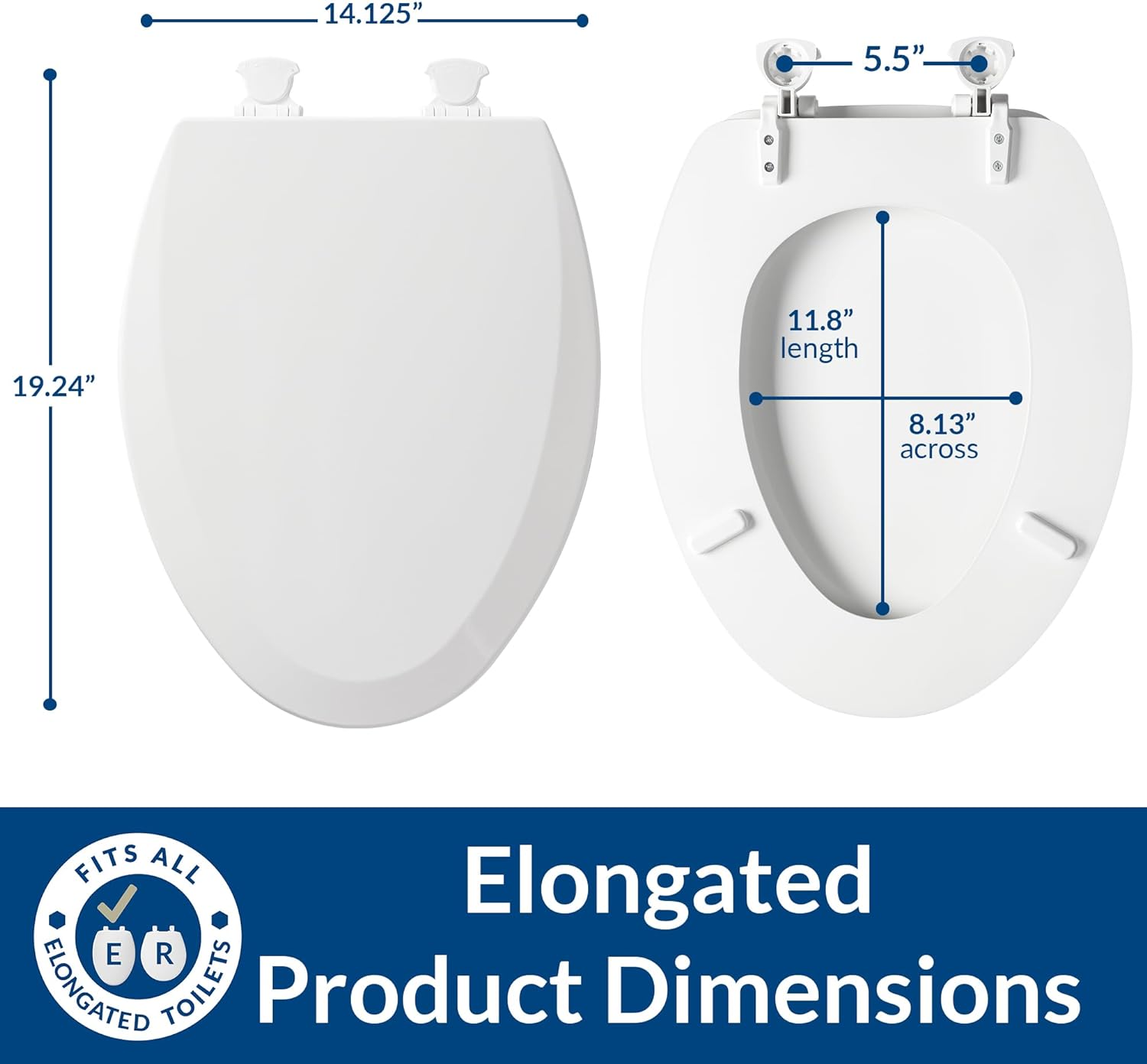 Bemis 1500EC Durable Wood Toilet Seat with Easy Clean Hinges, Made in 