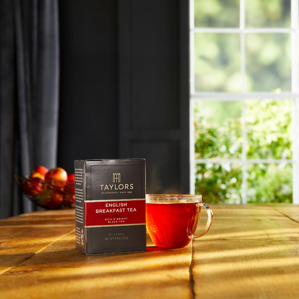 Taylors of Harrogate English Breakfast, Black Tea, Pillow Tea Bags, 50 Count (Pack of 1), Rich, Bright & Malty, Caffeinated, Enjoy Hot or Iced, 50 Teabags