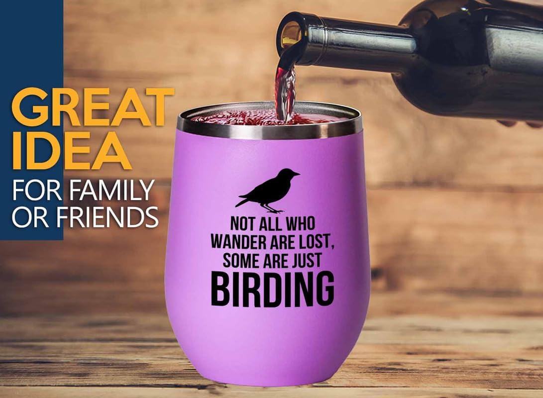 Birding Pink Edition Wine Tumbler 12oz - Not all who wander - Bird Feeder Backyard Birdwatcher Gifts Birding Bird Lover