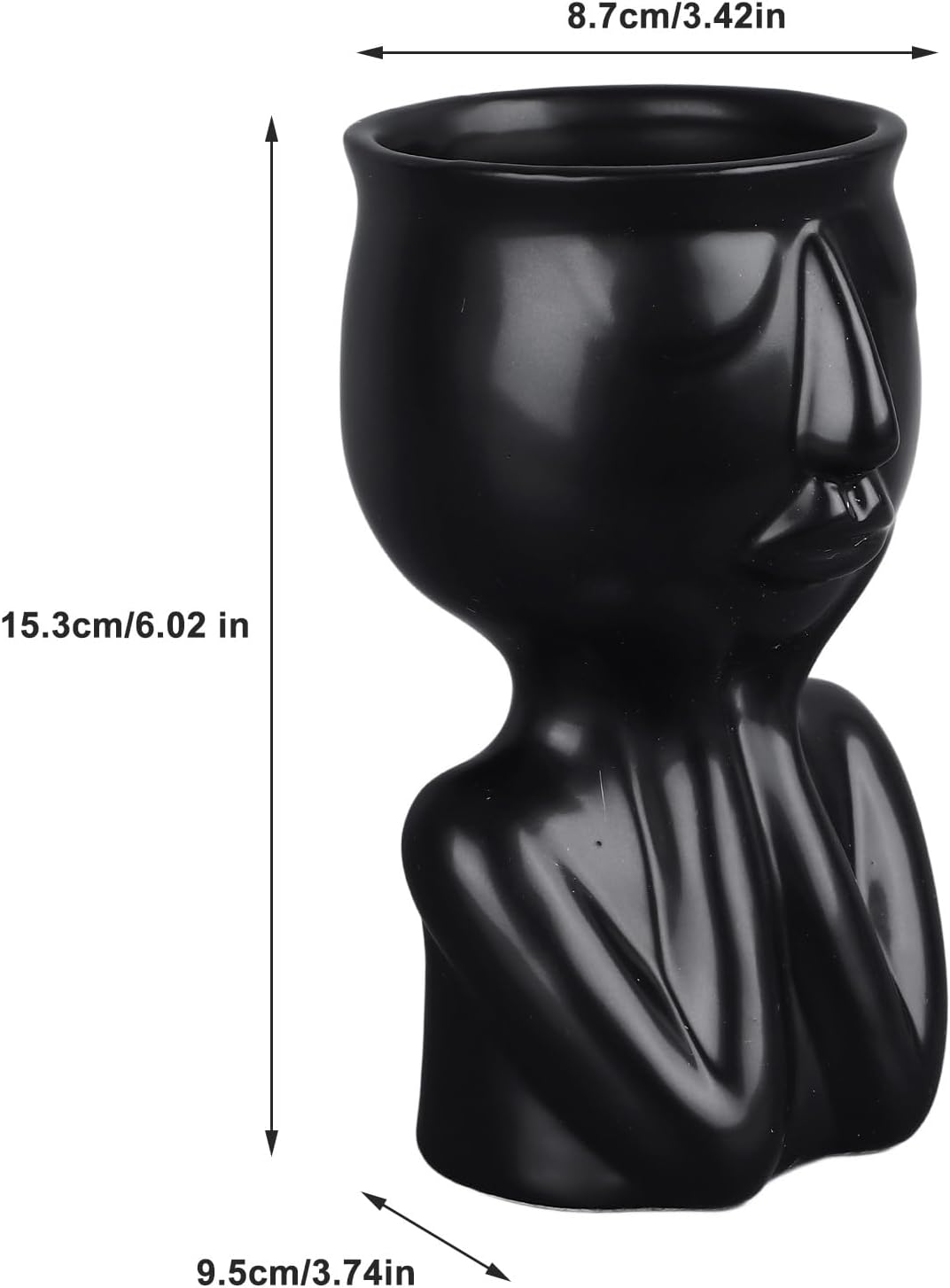 Pilipane Ceramic Face Planter Pot Nordic Style Modern Innovative Face Succulent Planter Pot for Home Office Hotel Desktop Ornaments (Black)