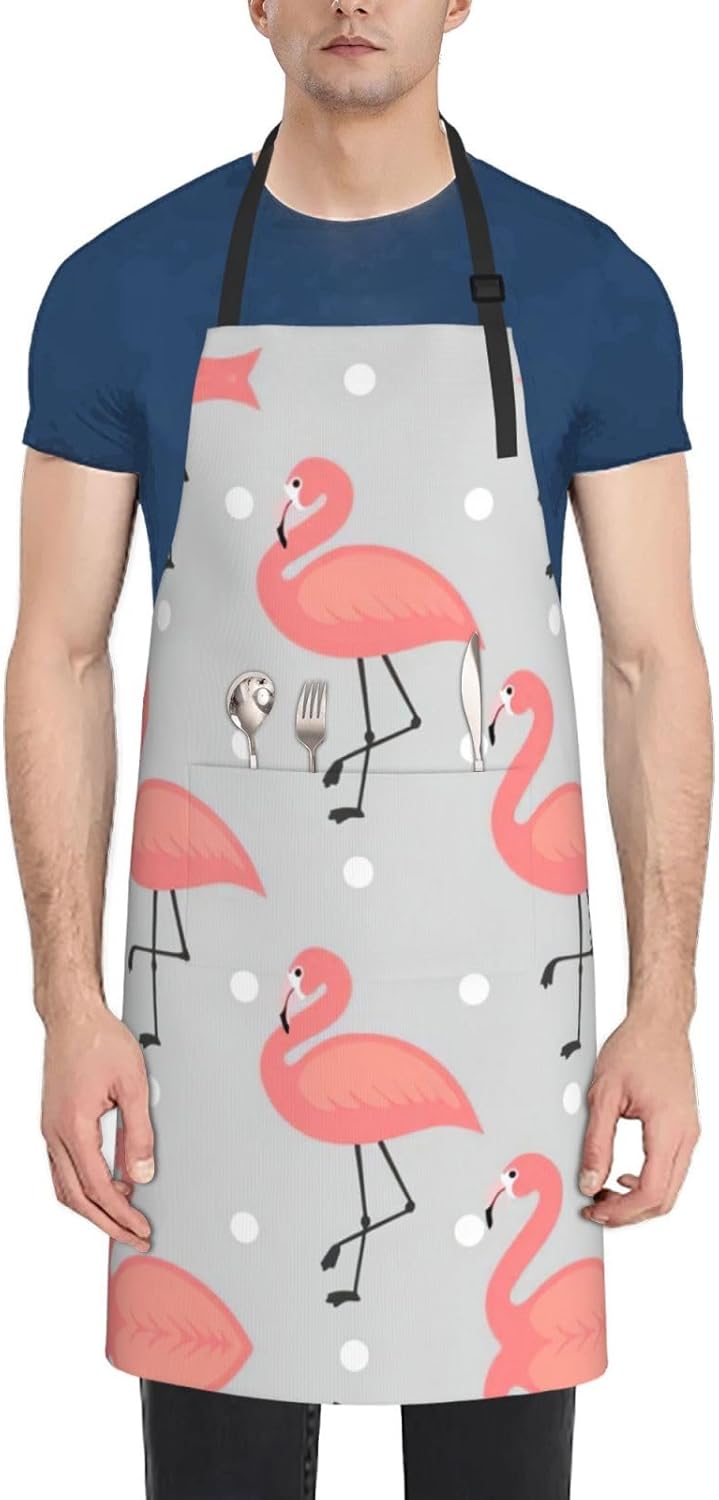 Flamingo Print Laundry apron 28x33 In Waterproof Kitchen Apron with Pockets for Cooking Baking