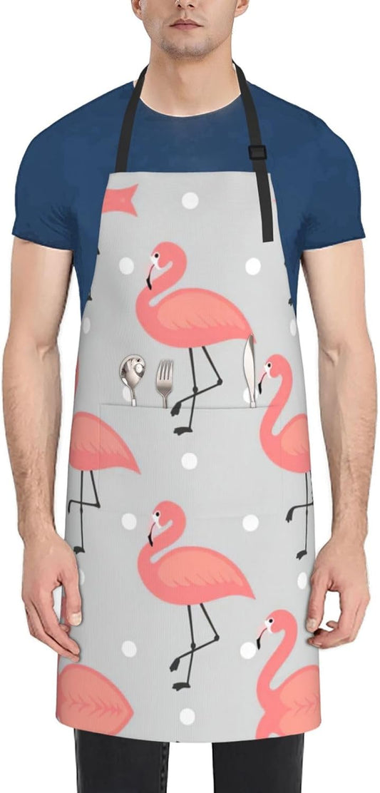 Flamingo Print Laundry apron 28x33 In Waterproof Kitchen Apron with Pockets for Cooking Baking