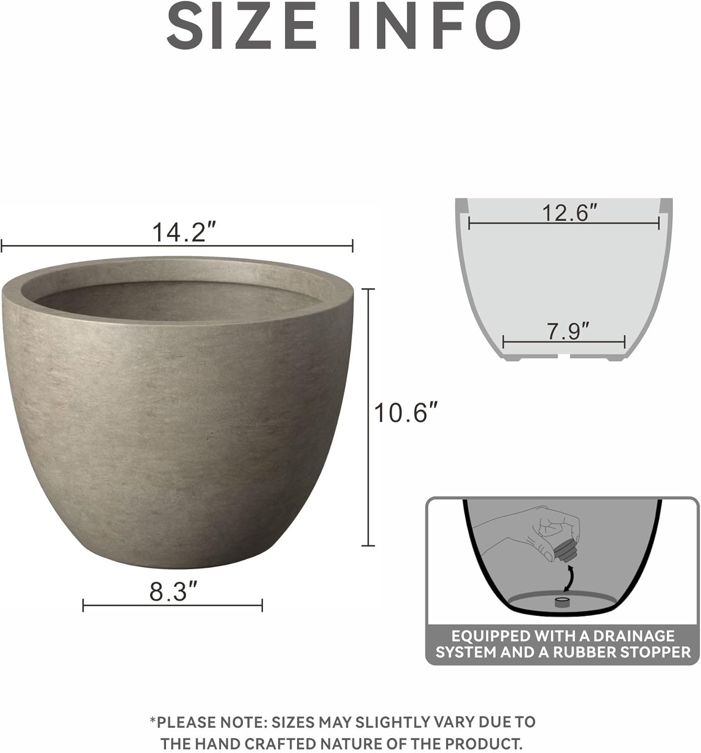 Kante 14.2 Inch Round Concrete Planter - Classic Large Indoor/Outdoor 