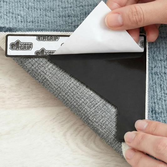 GORILLA GRIP Extra Wide Dual Sided Rug Gripper Pads, Holds Carpet in Place on Hardwood Floors and Tile, Removable Reusable Sticky Corner Grippers, Universal Fit Floor Pad for Under Area Rugs, 4 Pack