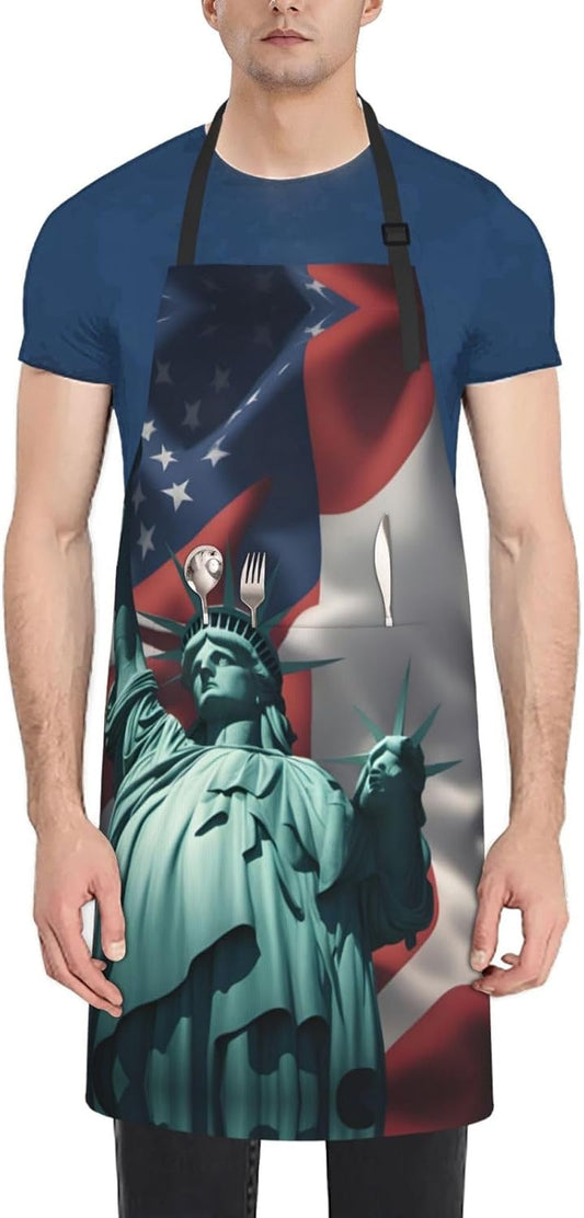 Statue of Liberty Flag print Waterproof chef's apron with pocket apron for kitchen cooking baking barbecue and gardening