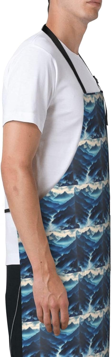YANYU Rocky mountain Print 28x33 In Kitchen Apron Stylish Chef Apron with Pockets for Cooking Baking Painting