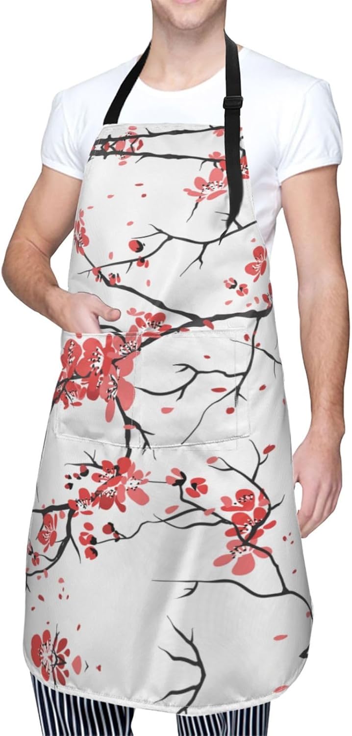 delicate cherry blossoms Print 28x33 In Adult Kitchen Apron with Pockets Versatile Chef Smock for Cooking Baking