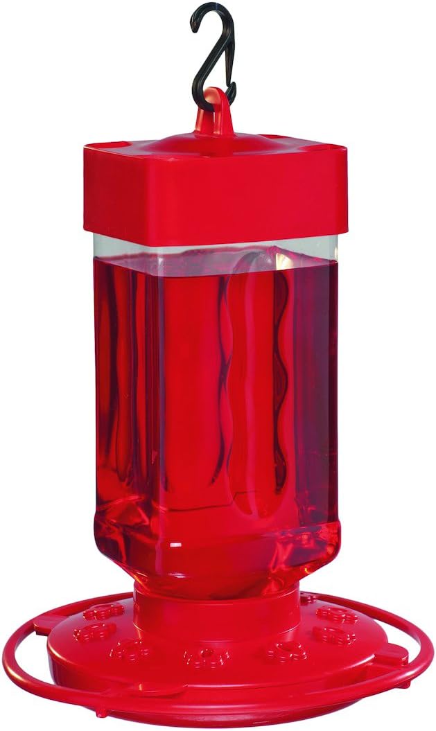 First Nature 32-Ounce Hummingbird Feeder with 10 Feeding Ports - Wide-Mouth Reservoir and Leakproof Sealing Ring - Red