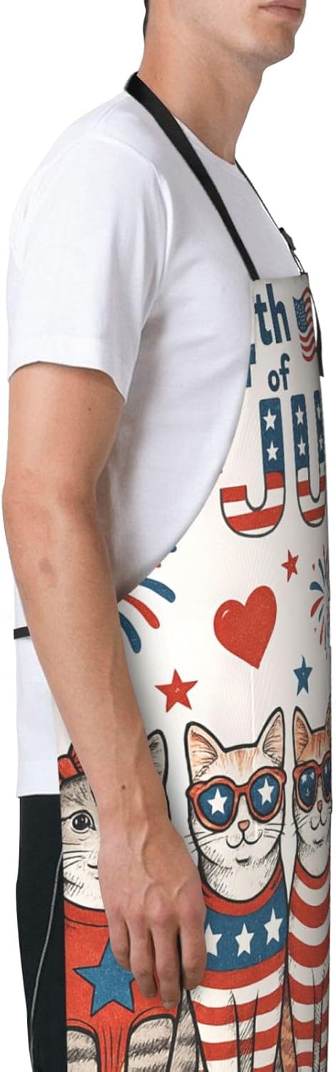 YANYU Patriotic Cats Print 28x33 In Kitchen Apron Stylish Chef Apron with Pockets for Cooking Baking Painting
